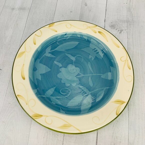 Pfaltzgraff SEFTON PARK White Flowers Blue Brown Stoneware Dinner Plates Set 4